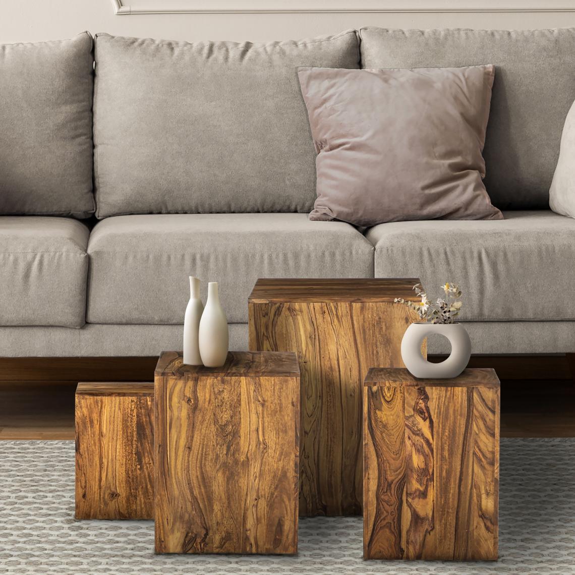 Womo-design - Set 4x table basse rustique carrée en bois de sheesham massif set café de salon - Tables basses