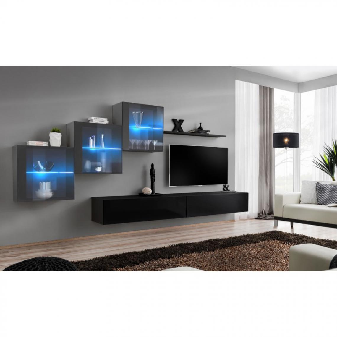 Ac-Deco - Meuble TV Mural Design Switch XX 330cm Noir & Gris - Meubles TV, Hi-Fi
