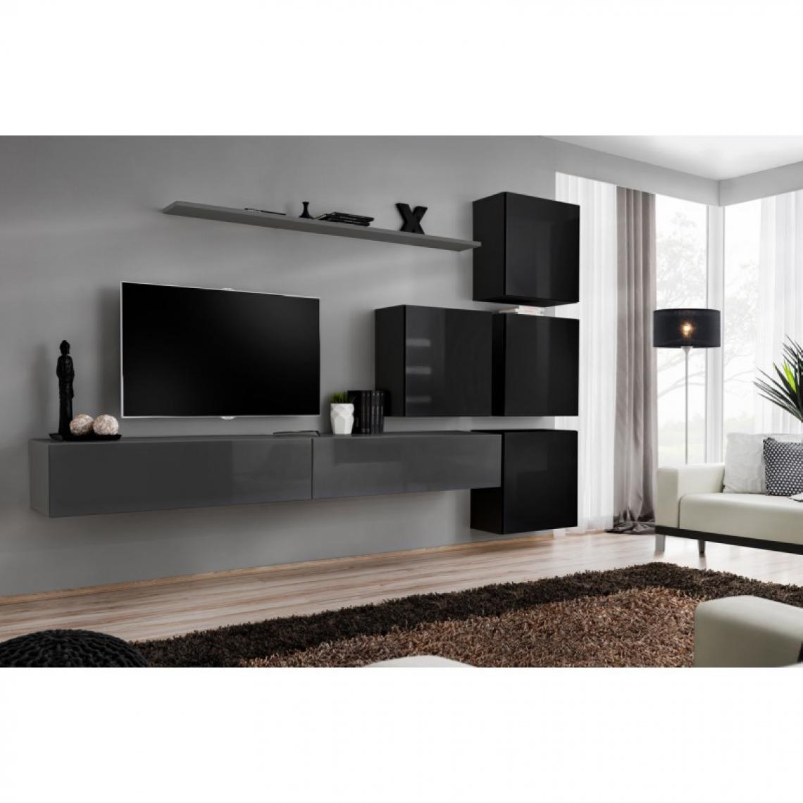 Ac-Deco - Meuble TV Mural Design Switch IX 310cm Gris & Noir - Meubles TV, Hi-Fi