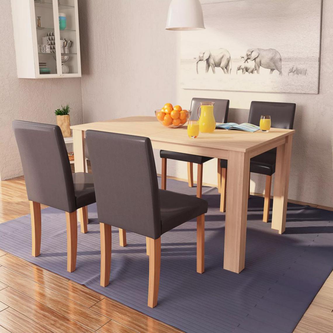 Chunhelife - Table et chaises 5 pcs Cuir synthétique Chêne Marron - Tables à manger