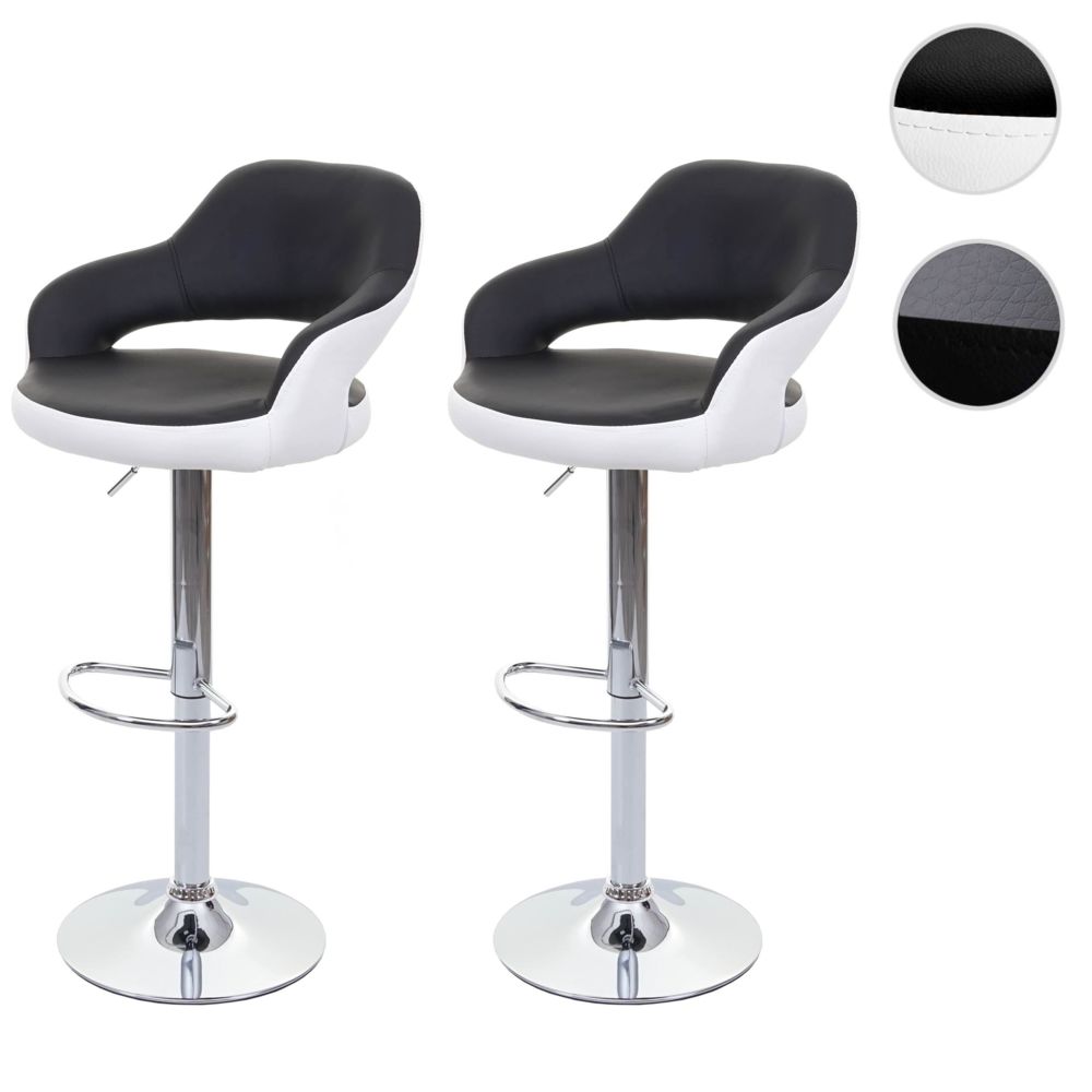 Mendler - 2x tabouret de bar HWC-F16, chaise de comptoir avec dossier, rotatif, similicuir ~ noir/blanc - Tabourets