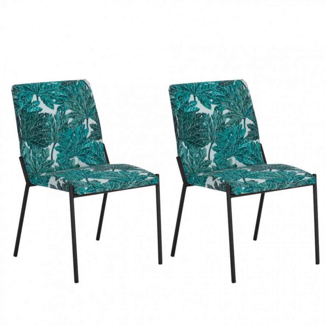 Meubletmoi - Lot de 2 chaises en métal noir et tissu motif feuilles - OFFICE 1685 - Chaises