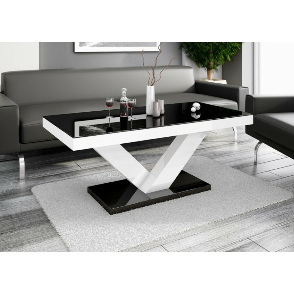 Carellia - Table basse design 120 cm x 60 cm x 49 cm - Noir / Blanc - Tables basses