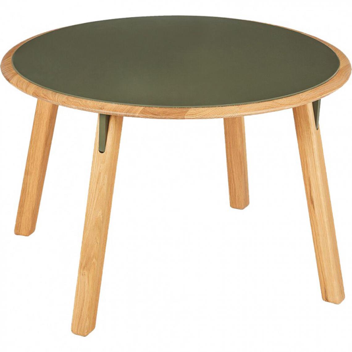 Meubletmoi - Table basse ronde en chêne massif et métal vert cèdre - KAZI 6700 - Tables basses