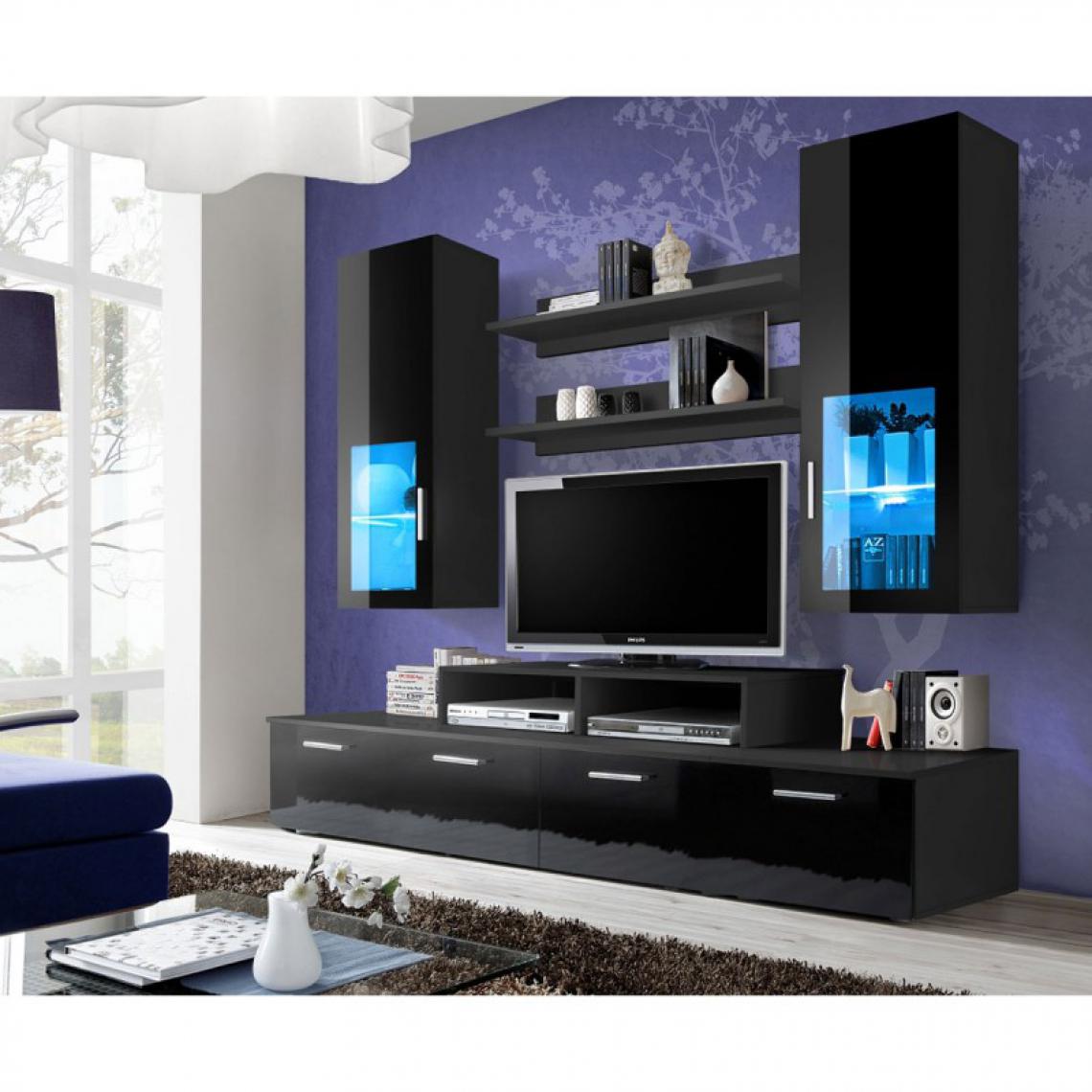 Ac-Deco - Meuble TV Mural Design Mini 200cm Noir - Meubles TV, Hi-Fi