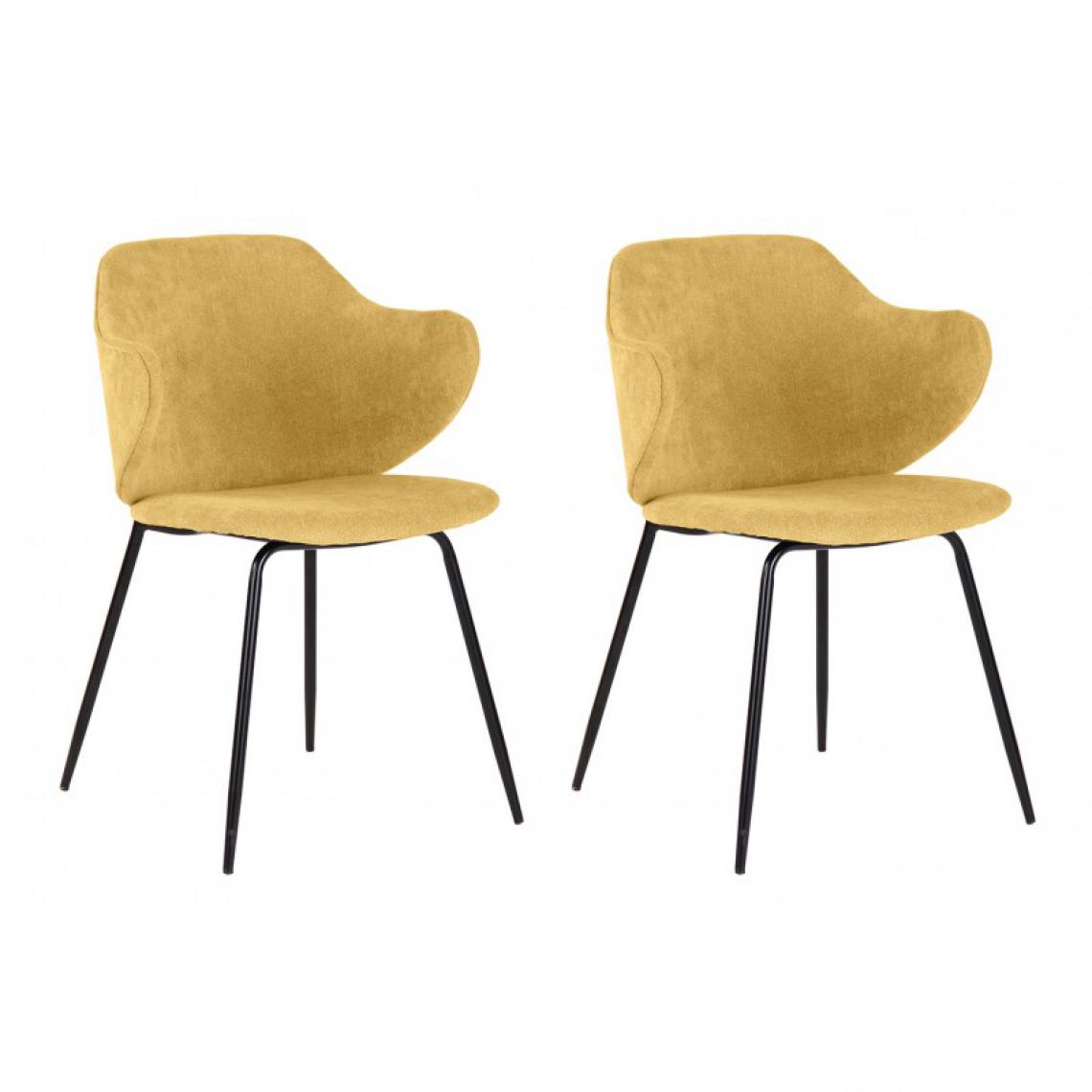 Meubletmoi - Lot de 2 chaises design en tissu jaune chiné pieds métal noir - VAN - Chaises