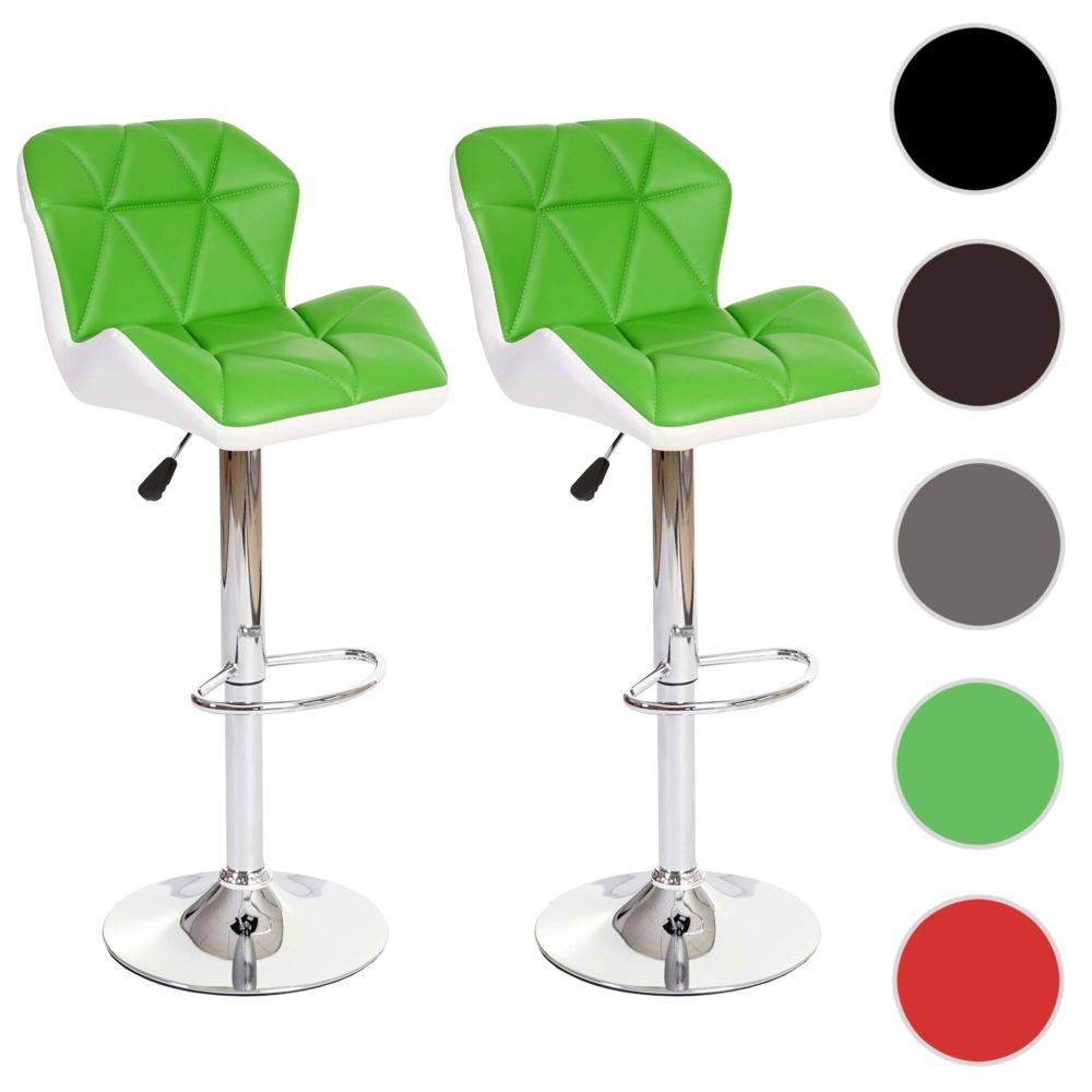 Mendler - 2x tabouret de bar Hamilton, chaise de comptoir, bois, similicuir, rotatif ~ vert - Tabourets
