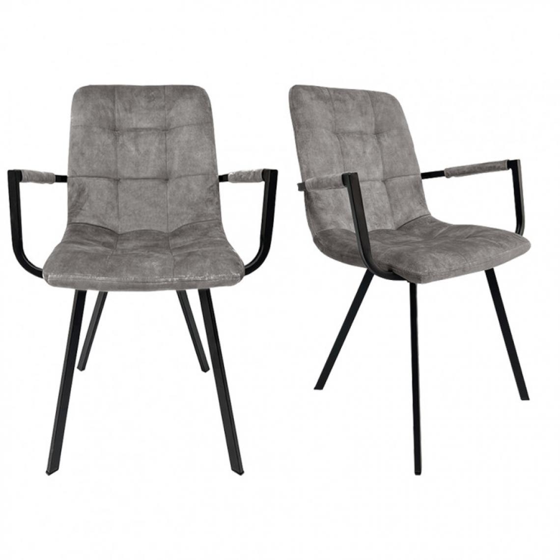 Meubletmoi - Lot 2 fauteuils en velours gris clair et piètement métal noir - NAMI - Chaises