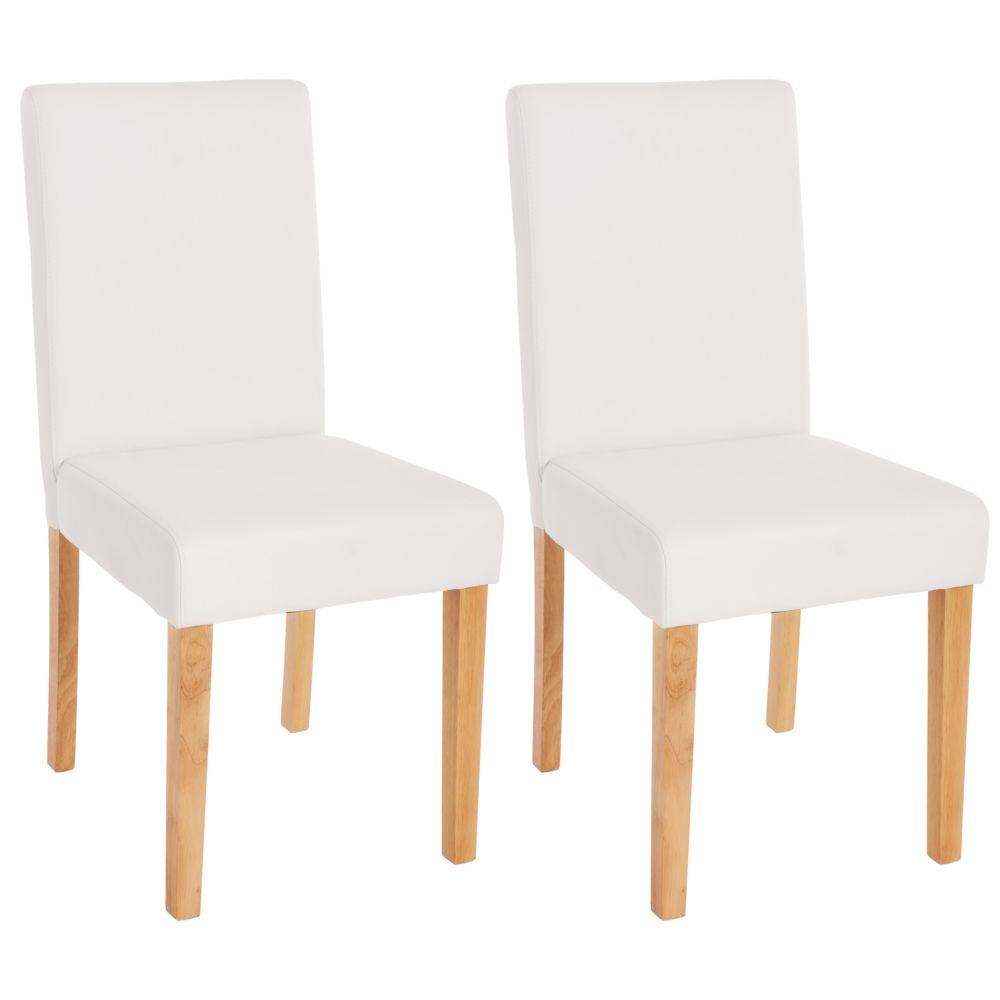 Mendler - Lot de 2 chaises de séjour Littau, simili-cuir, blanc mat, pieds clairs - Chaises