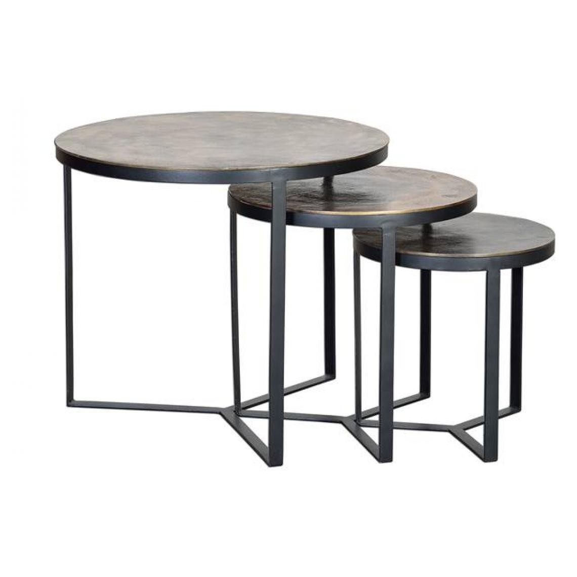 Pegane - Set de 3 tables basses en métal coloris noir / bronze - Tables basses