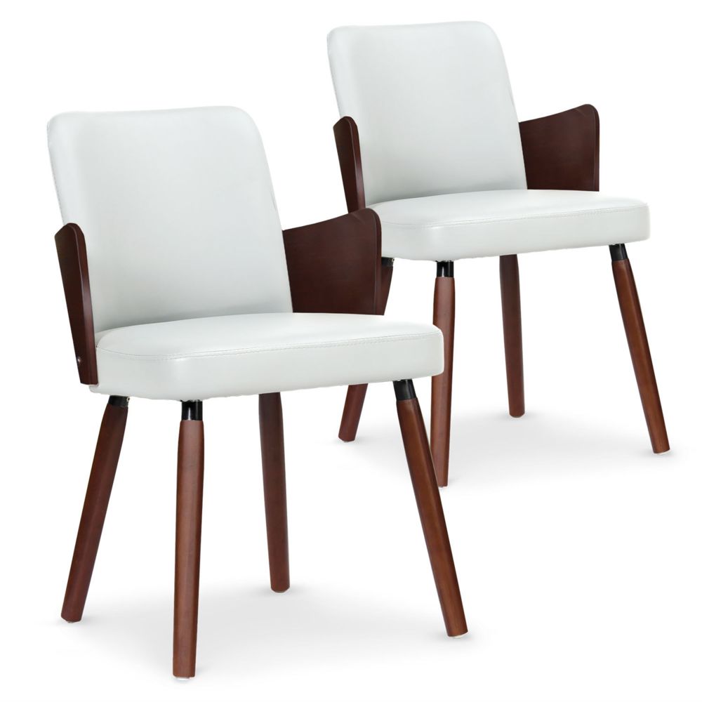 MENZZO - Lot de 2 chaises scandinaves Phibie bois noisette et Blanc - Chaises