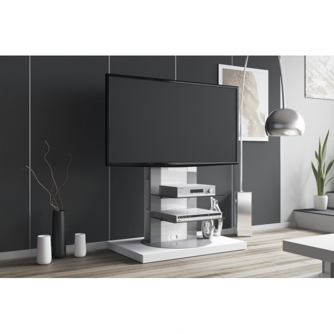 Carellia - Meuble TV design rotatif 126 cm x 90 cm x 59 cm - Blanc - Meubles TV, Hi-Fi