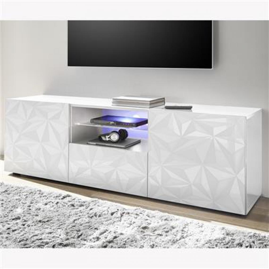 Nouvomeuble - Grand meuble TV laqué design blanc avec sérigraphies PAOLO sans éclairage - Meubles TV, Hi-Fi