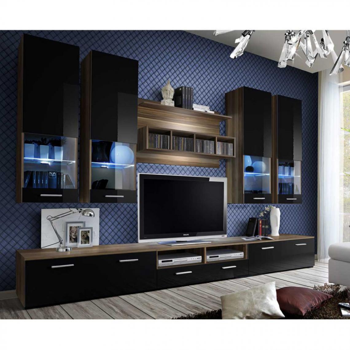 Ac-Deco - Meuble TV Mural Design Dorade 300cm Noir & Prunier - Meubles TV, Hi-Fi