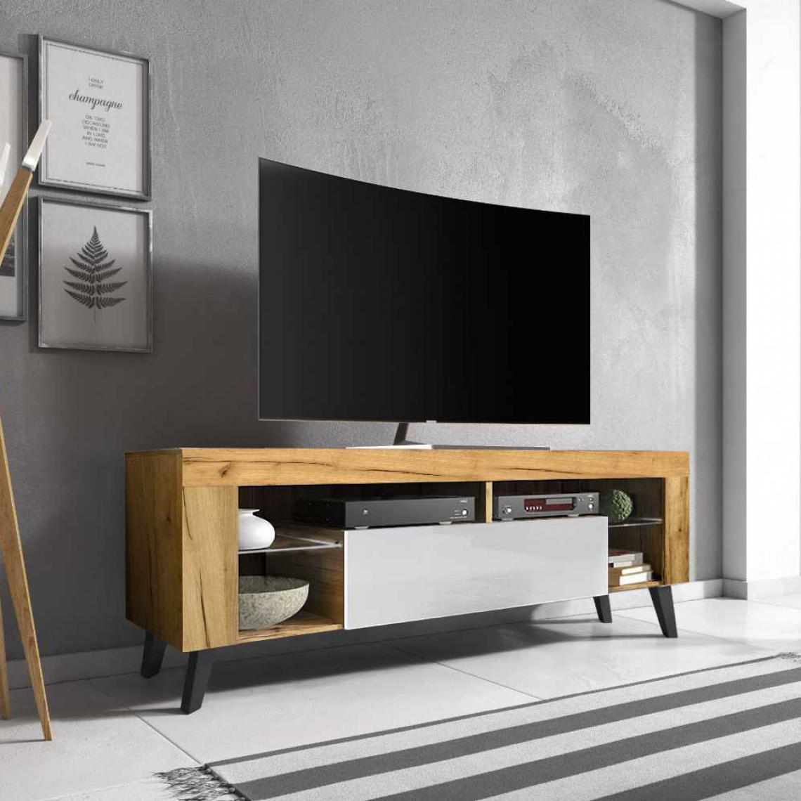Selsey - Meuble TV - HugoB - 140 cm - chêne lancaster / blanc brillant - Meubles TV, Hi-Fi