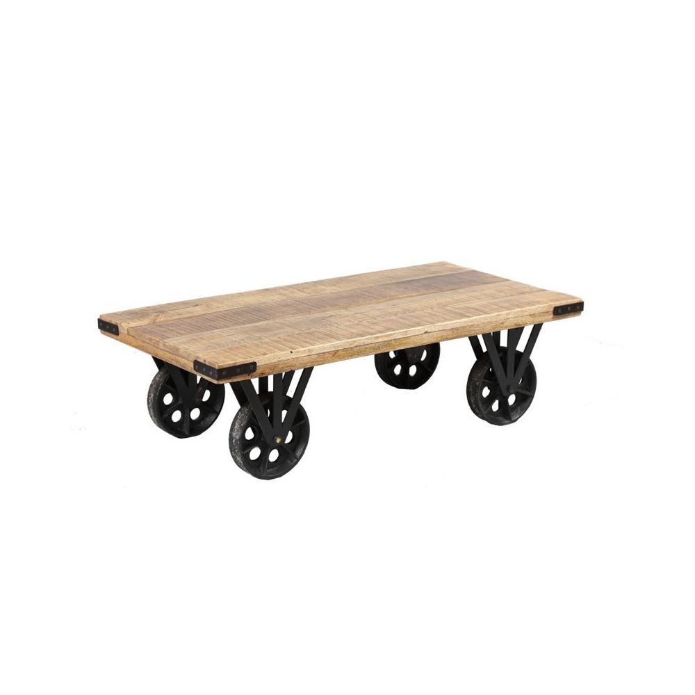 Dansmamaison - Table basse sur roues bois et acier - AGALE - L 110 x l 55 x H 33 cm - Tables basses