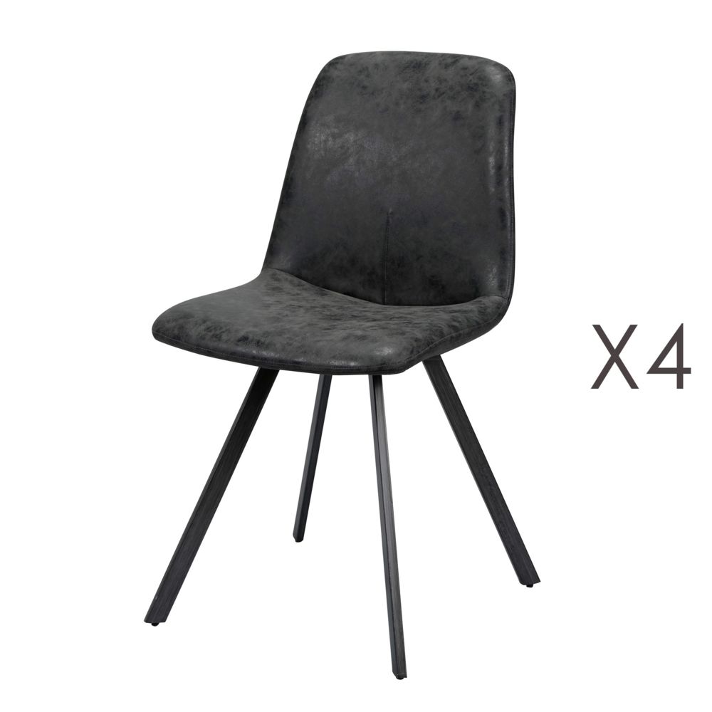 marque generique - Lot de 4 chaises en PU noir - Chaises