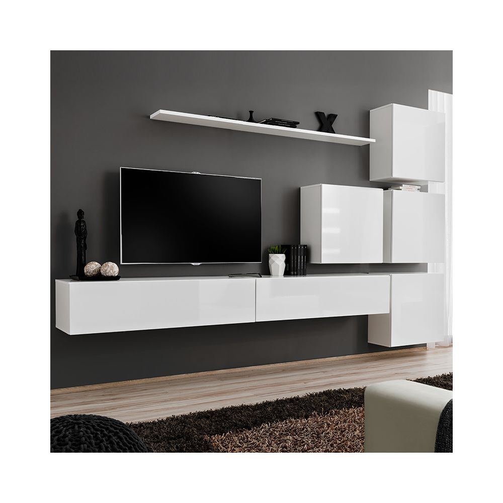 Nouvomeuble - Meuble TV blanc suspendu design ROTELLO 3 - Meubles TV, Hi-Fi