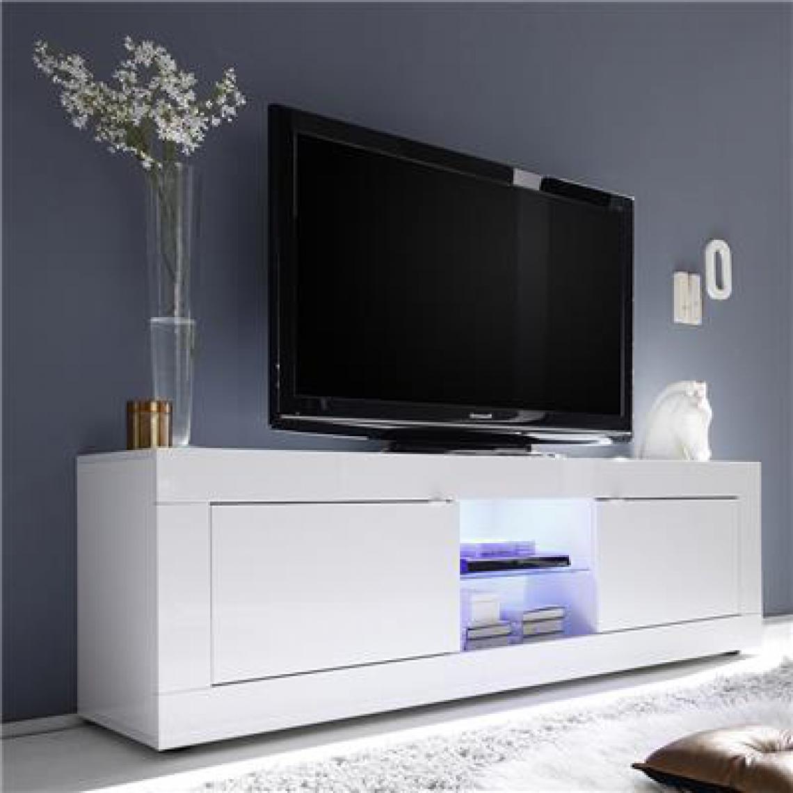 Nouvomeuble - Meuble tv 180 cm blanc laqué design FOCIA 2 - Meubles TV, Hi-Fi