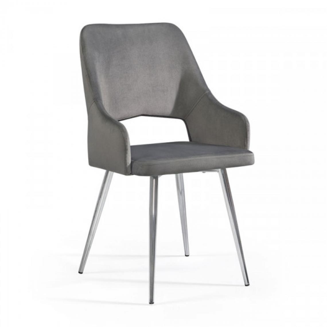 Dansmamaison - Chaise en tissu velours Gris - LISA - L 56 x l 50 x H 78 cm - Chaises