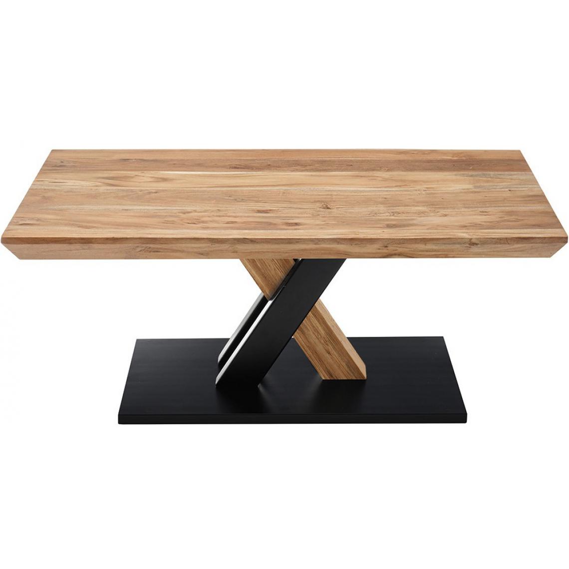 Pegane - Table basse en acacia massif laqué naturel / noir - Longueur 110 x Hauteur 45 x Profondeur 70 cm - Tables basses