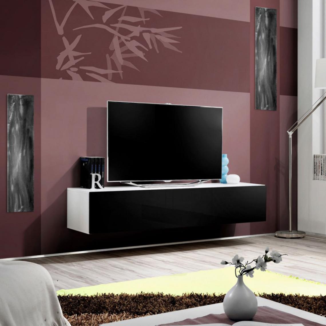 Ac-Deco - Meuble TV Mural Design Fly I 160cm Noir & Blanc - Meubles TV, Hi-Fi