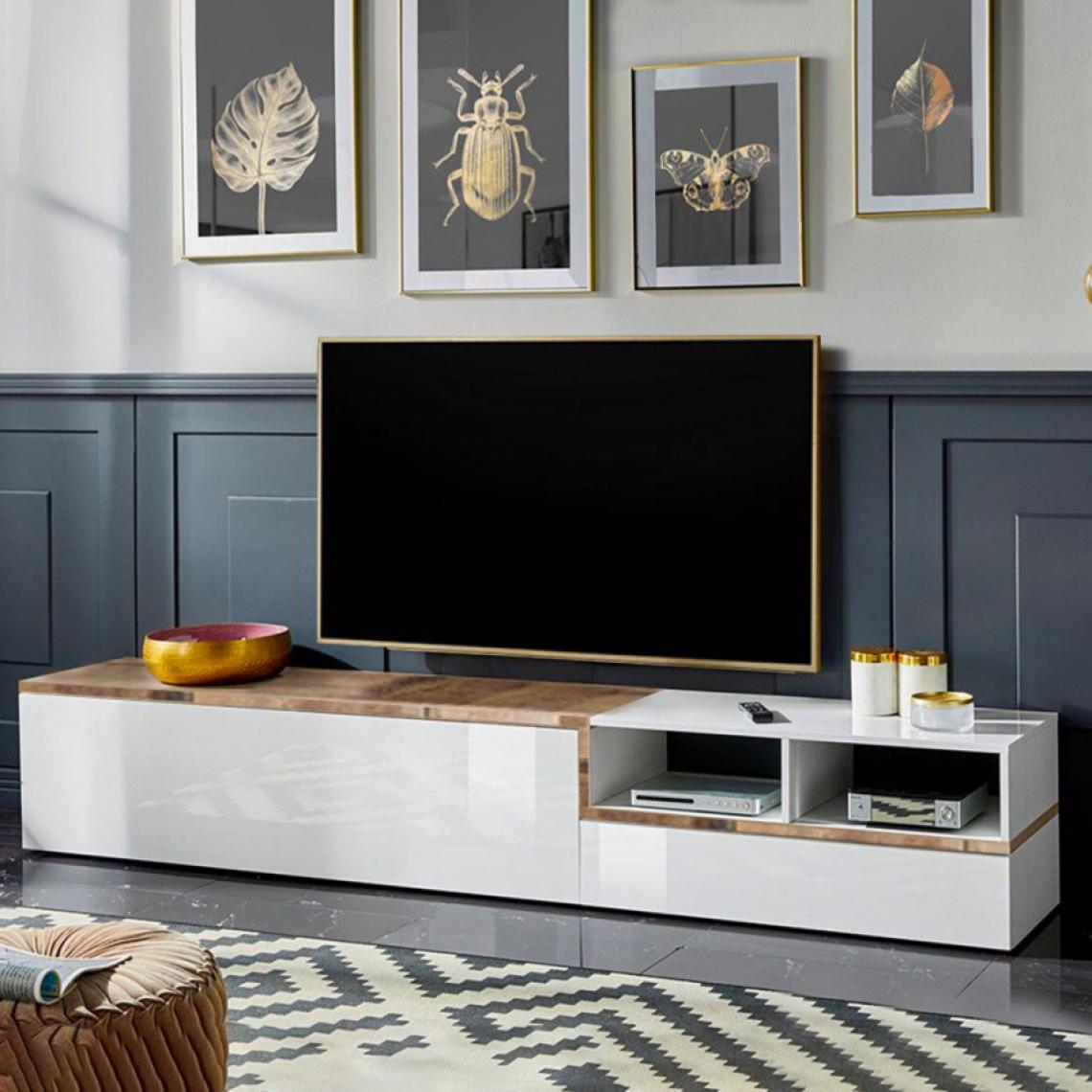 Ahd Amazing Home Design - Meuble TV Design Salon 2 Portes Rabattables 240cm Zet Kiwey Acero XL - Meubles TV, Hi-Fi