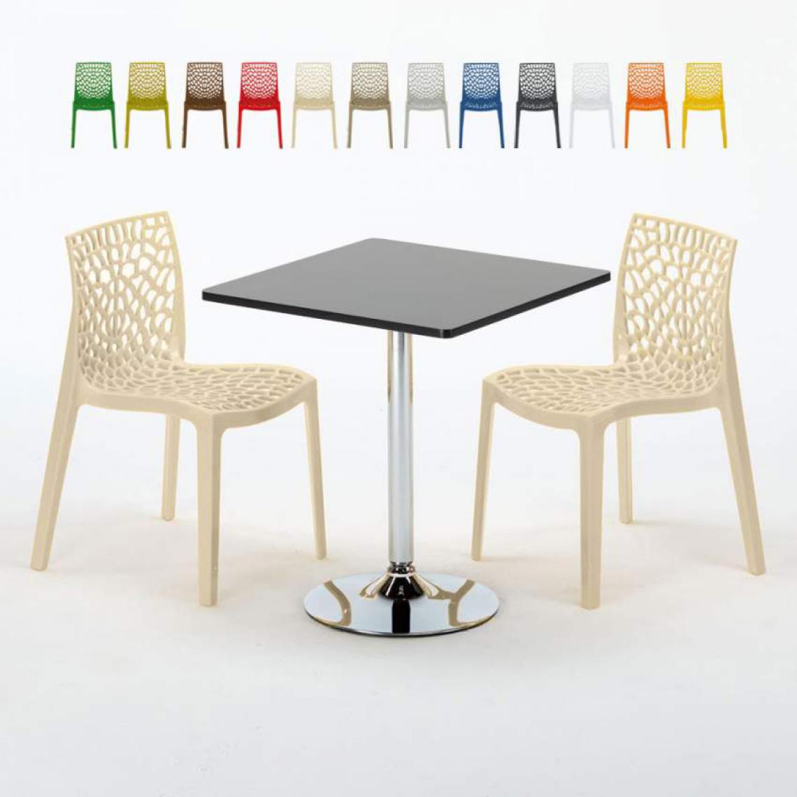 Grand Soleil - Table Carrée Noire 70x70cm Avec 2 Chaises Colorées Grand Soleil Set Intérieur Bar Café Gruvyer Mojito, Couleur: Beige - Tables à manger