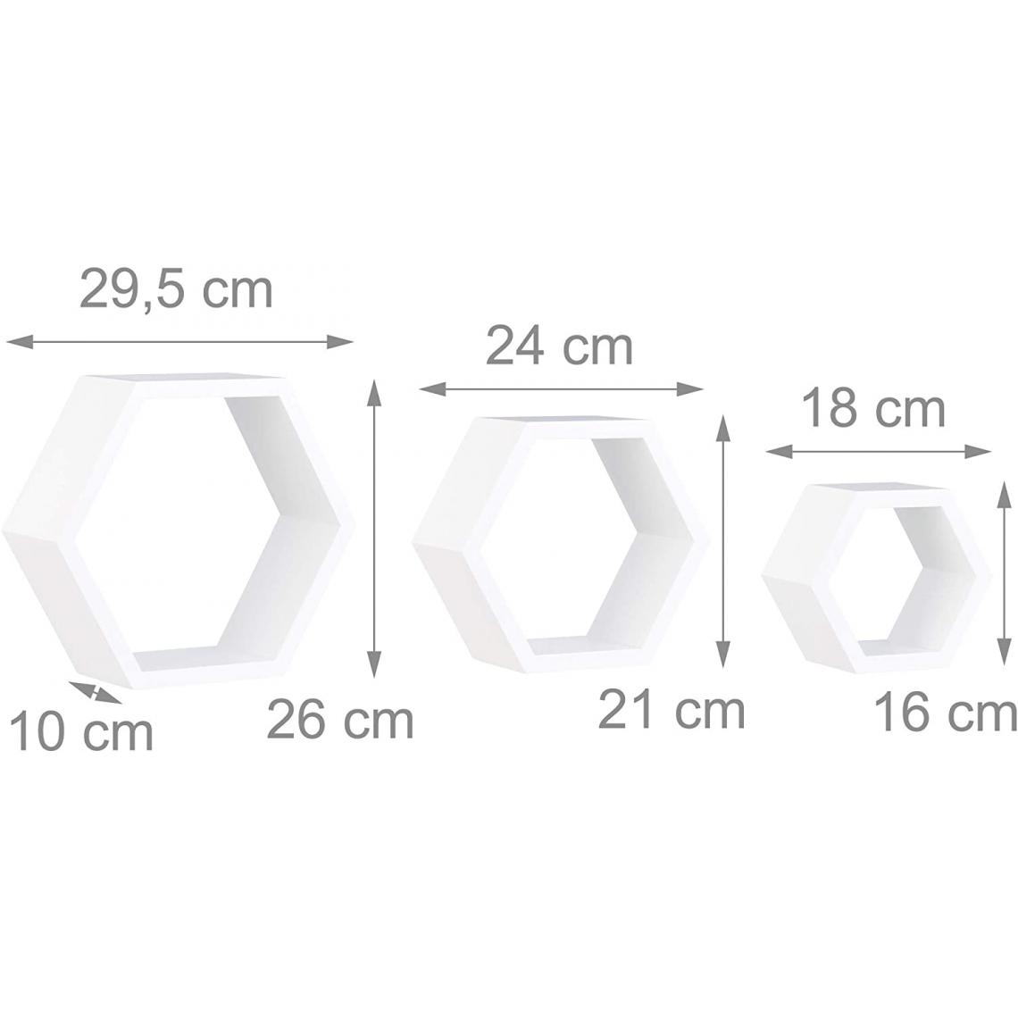 Helloshop26 - Set de 3 étagères flottantes en forme hexagonale blanc 13_0002492_5 - Etagères