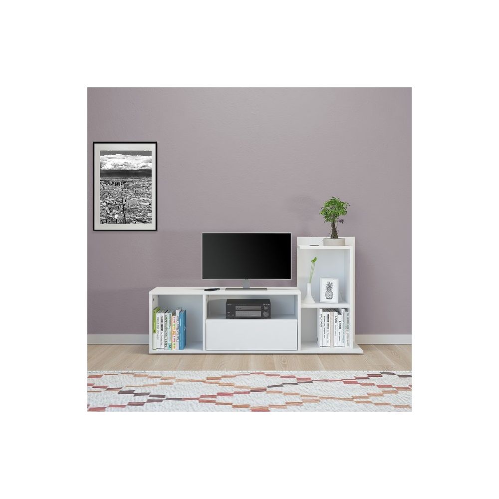Homemania - HOMEMANIA Meuble TV Sumatra - avec Compartiments - pour Salon - Blanc en Bois, 120 x 30 x 65 cm - Meubles TV, Hi-Fi