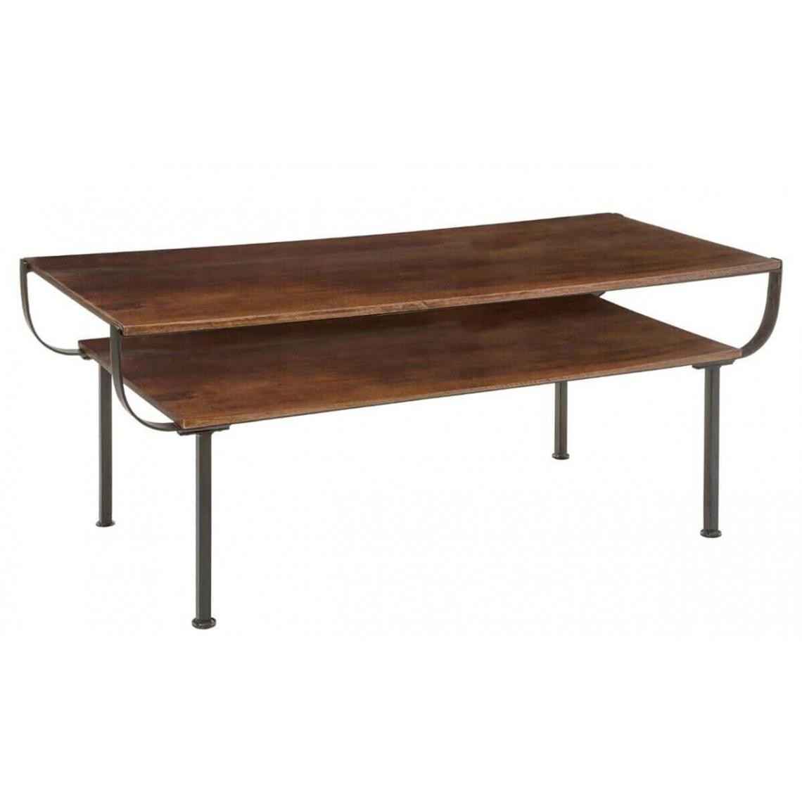 Pegane - Table basse en acier et manguier coloris marron - Longueur 121.5 x Hauteur 50 x Profondeur 51 cm - Tables basses
