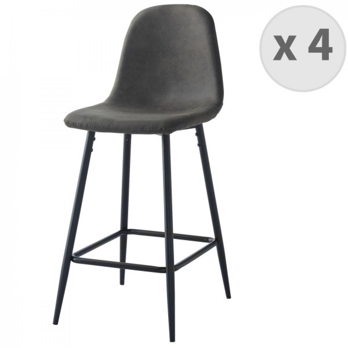Moloo - MANCHESTER - Chaise de bar vintage microfibre marron foncé pieds métal noir (x4) - Tabourets
