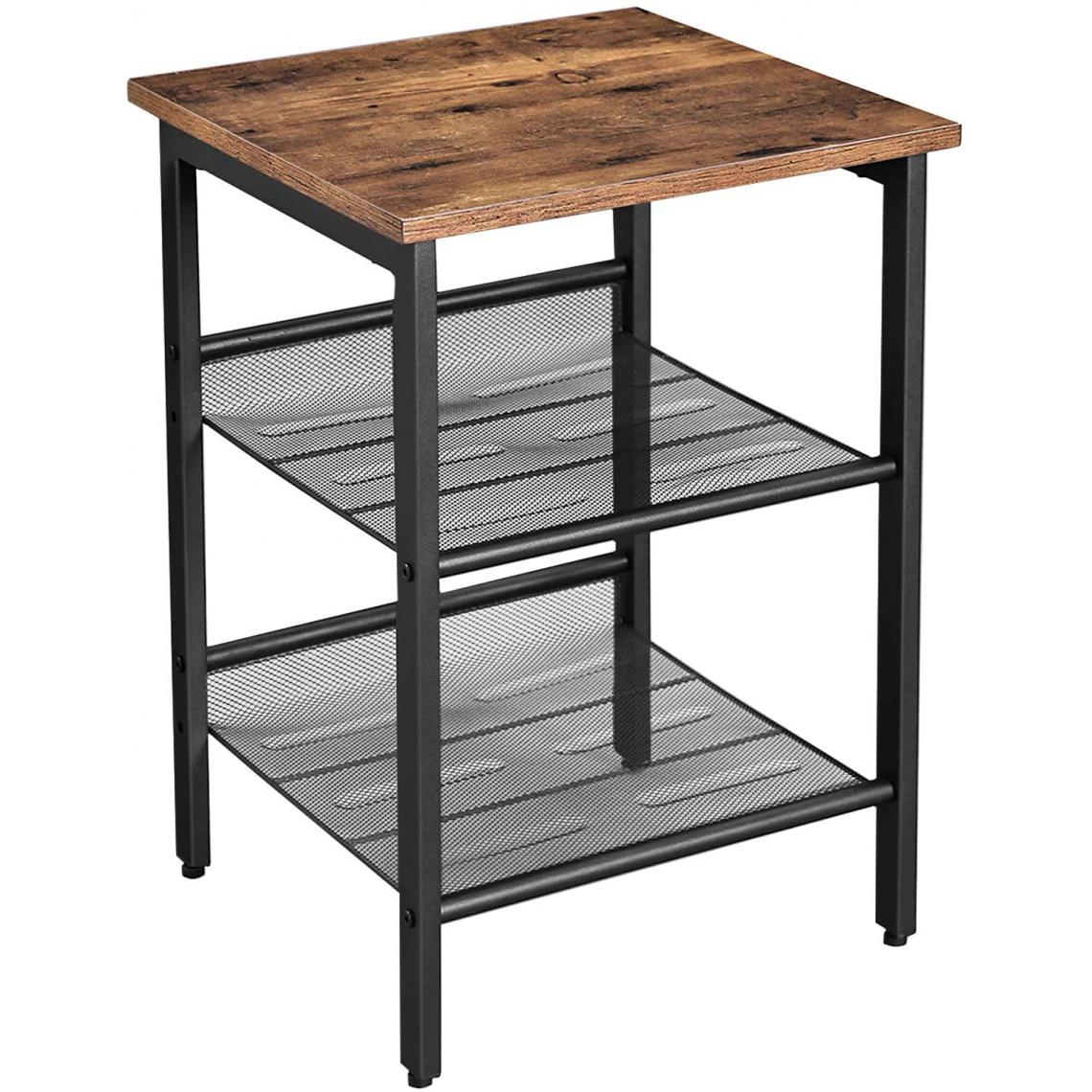 Helloshop26 - Table basse d’appoint table de chevet avec 2 étagères industriel bois eu acier noir 12_0001025 - Tables basses