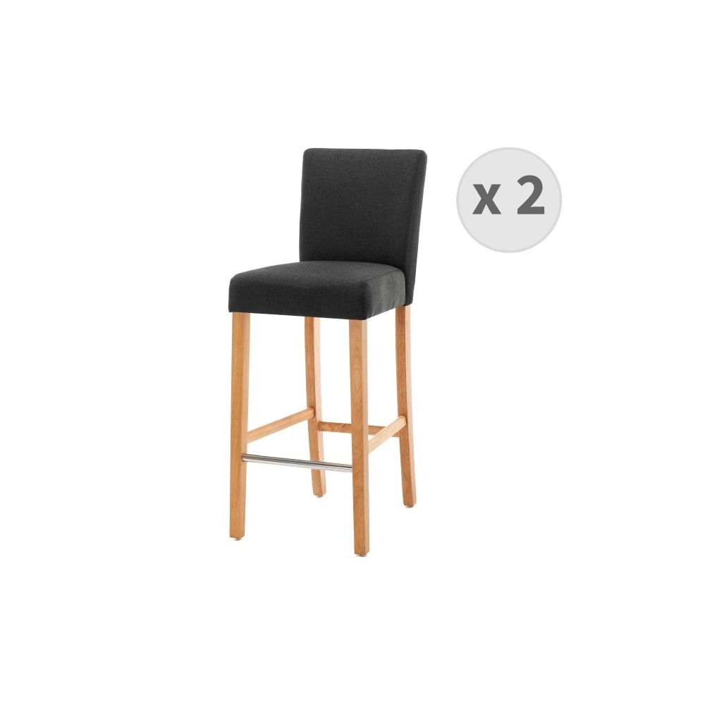 Moloo - TURNER - Chaise de bar tissu gris anthracite pieds bois naturel (x2) - Tabourets