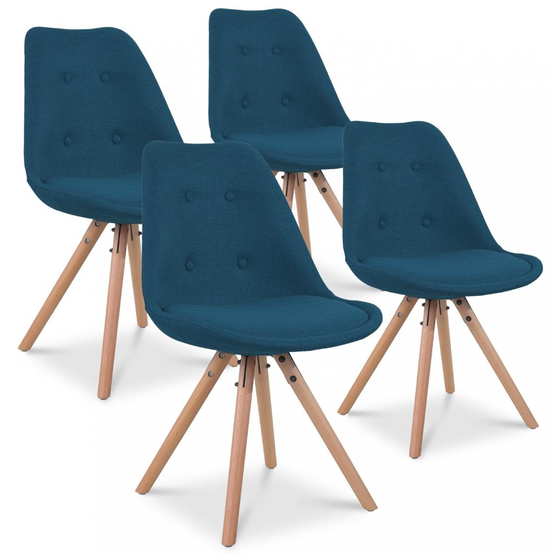 marque generique - Lot de 4 chaises scandinaves Frida tissu bleu canard - Chaises