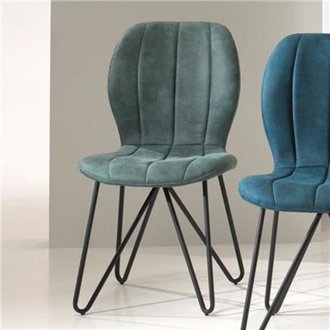 Nouvomeuble - Chaise en tissu vert et pied en métal VENDOME (lot de 2) - Chaises