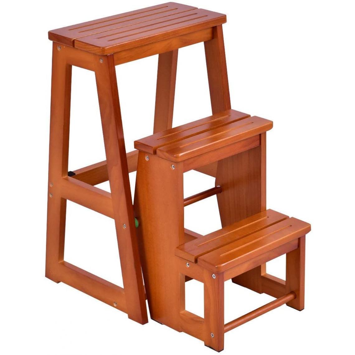GIANTEX - GIANTEX Tabouret Escalier en bois Tabouret de chaise pliante Échelle de 3 niveaux Multifonctionnel - Chaises