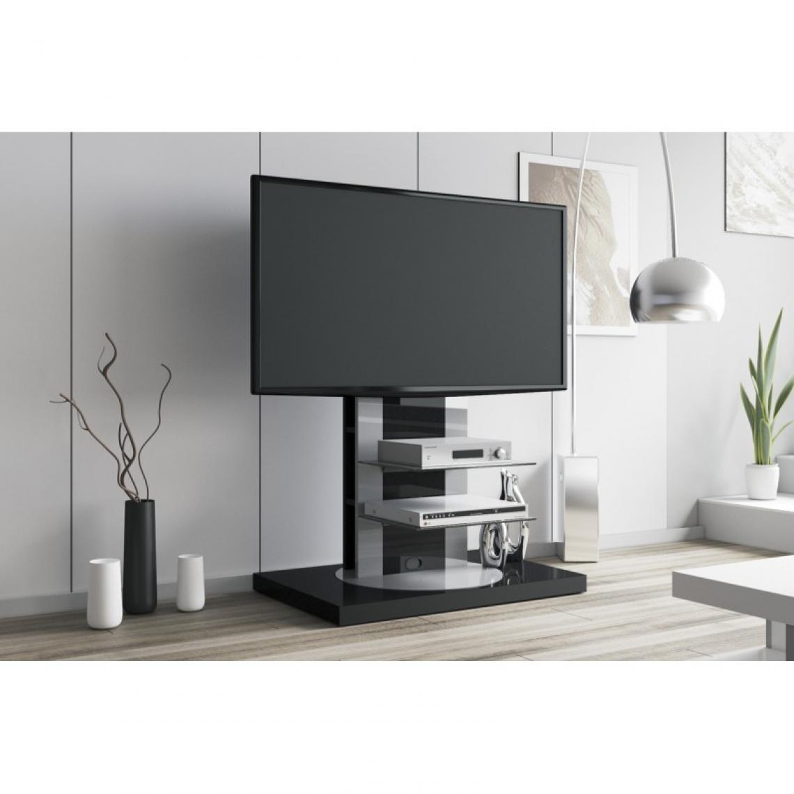 Carellia - Meuble TV design rotatif 126 cm x 90 cm x 59 cm - Noir - Meubles TV, Hi-Fi