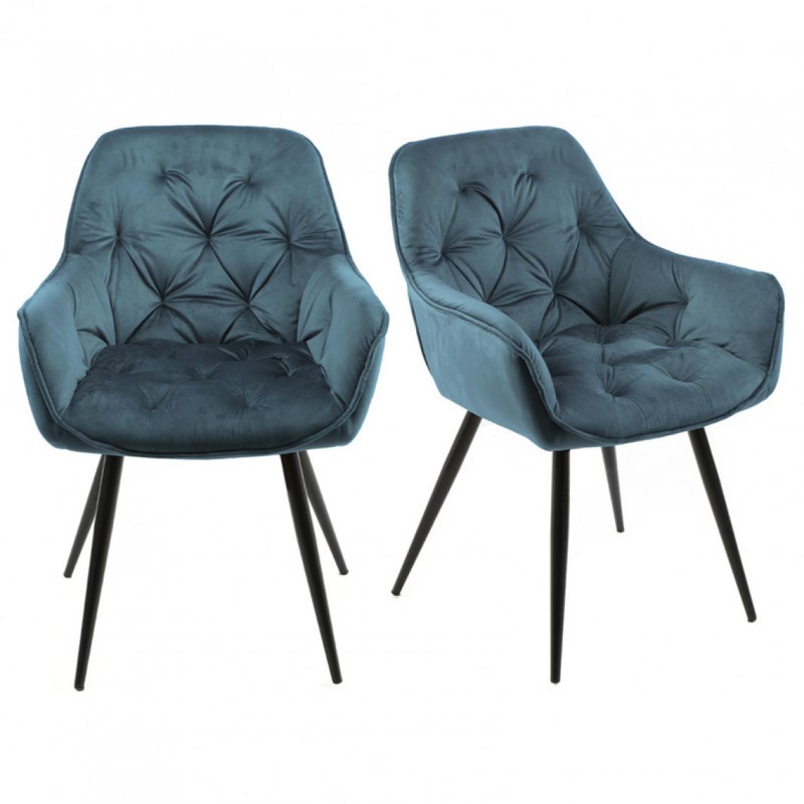Meubletmoi - Lot 2 chaises velours bleu et piètement métal gris anthracite - STERN - Chaises