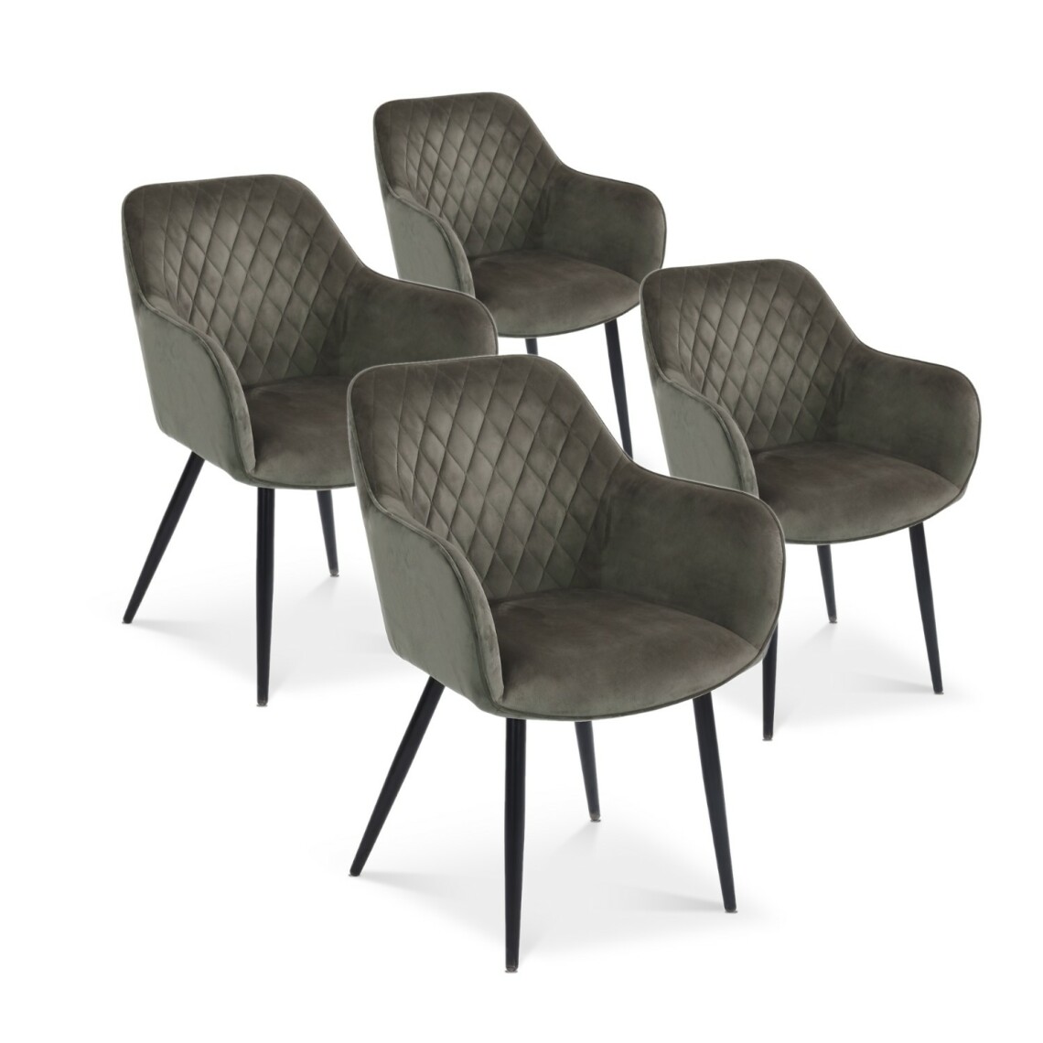 marque generique - Lot de 4 chaises Victoria en velours gris pieds noir - Chaises