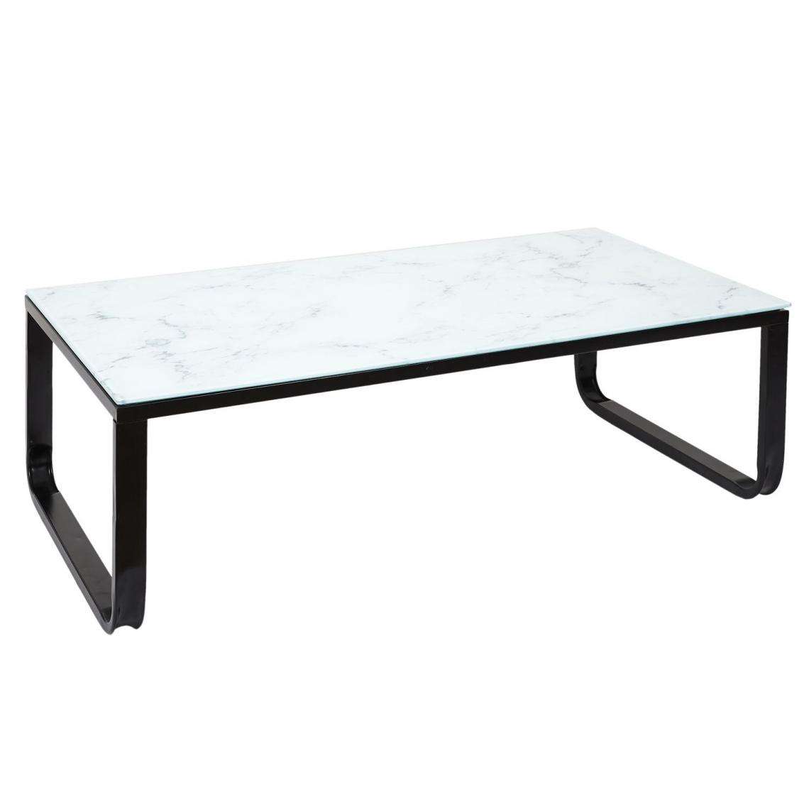 Toilinux - Table basse en verre effet marbre - Blanc et Noir - Tables basses