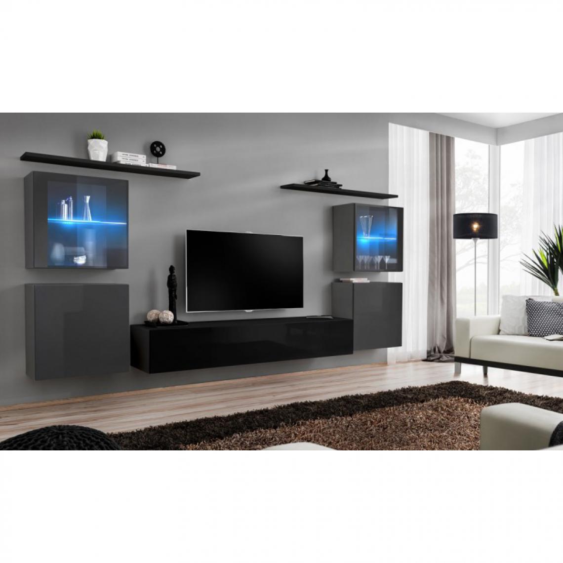 Ac-Deco - Meuble TV Mural Design Switch XIV 320cm Gris & Noir - Meubles TV, Hi-Fi