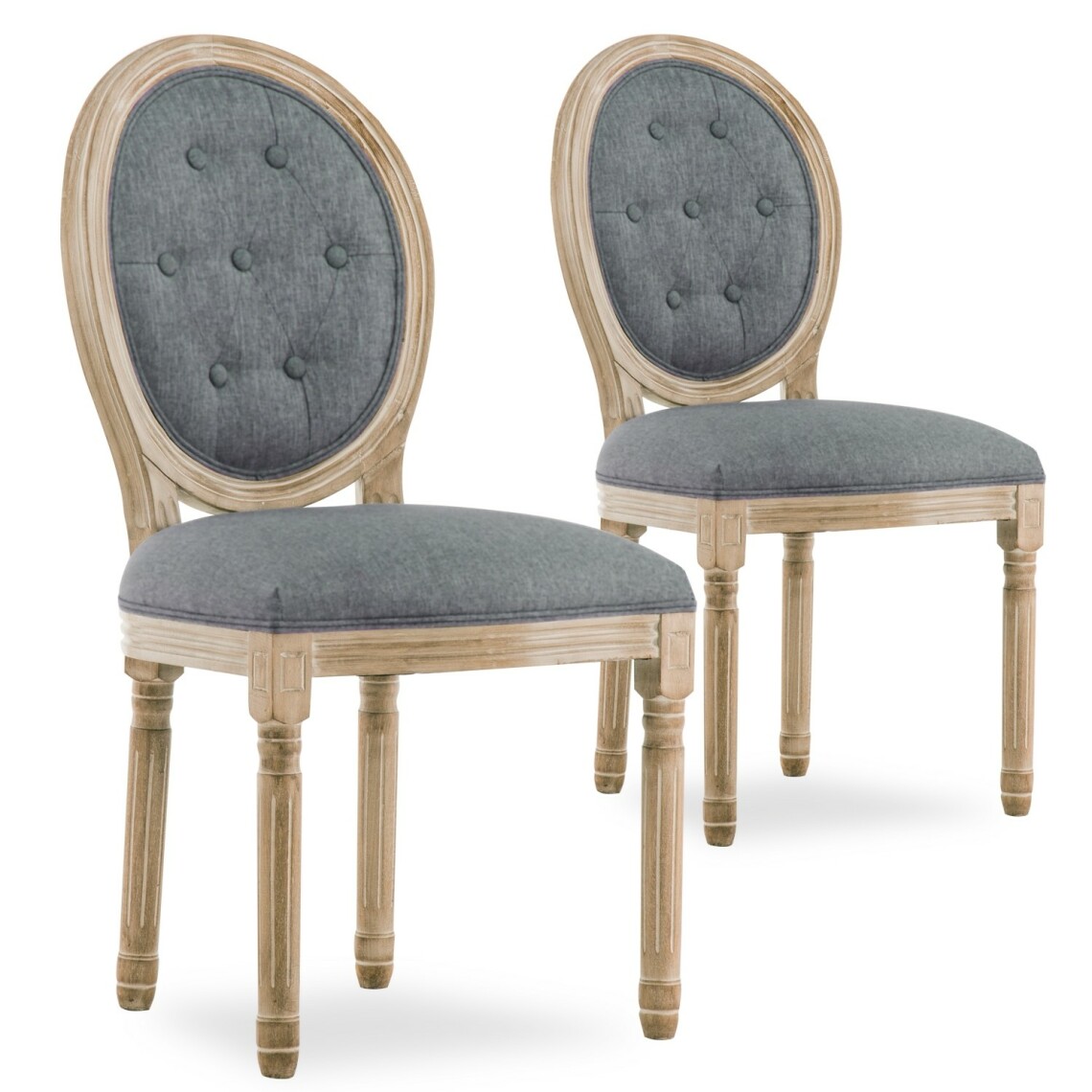 marque generique - Lot de 2 chaises médaillon capitonnées Louis XVI tissu Gris - Chaises