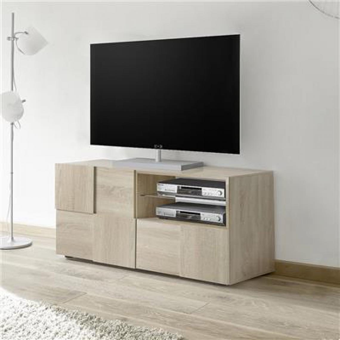 Nouvomeuble - Petit meuble TV contemporain couleur chêne SANDREA 3 - Meubles TV, Hi-Fi