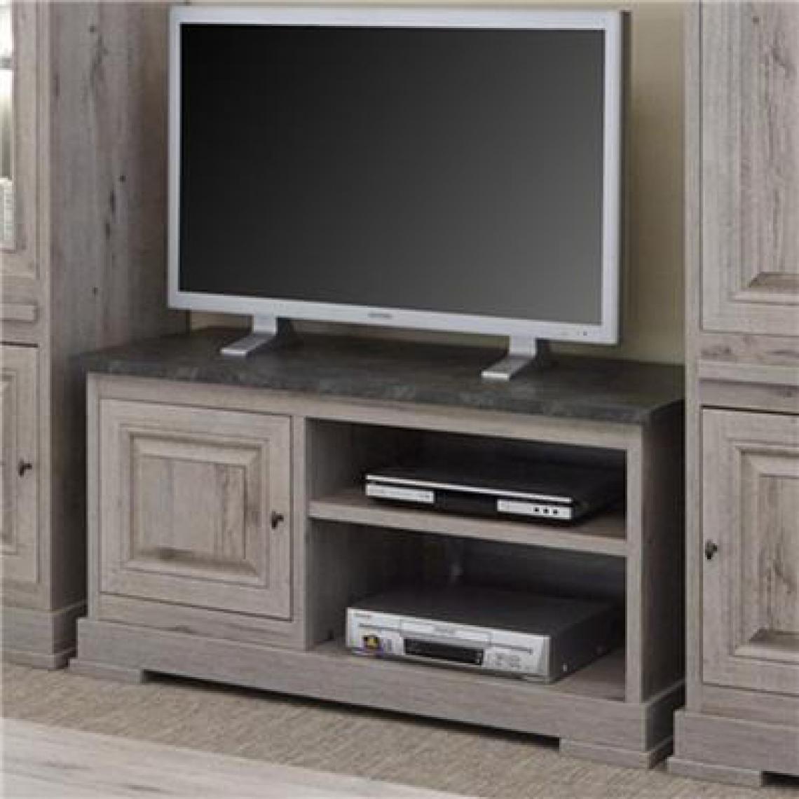 Kasalinea - Meuble tv moderne couleur bois et ardoise ARTHUS-L 125,6 x P 50 x H 63 cm- Gris - Meubles TV, Hi-Fi