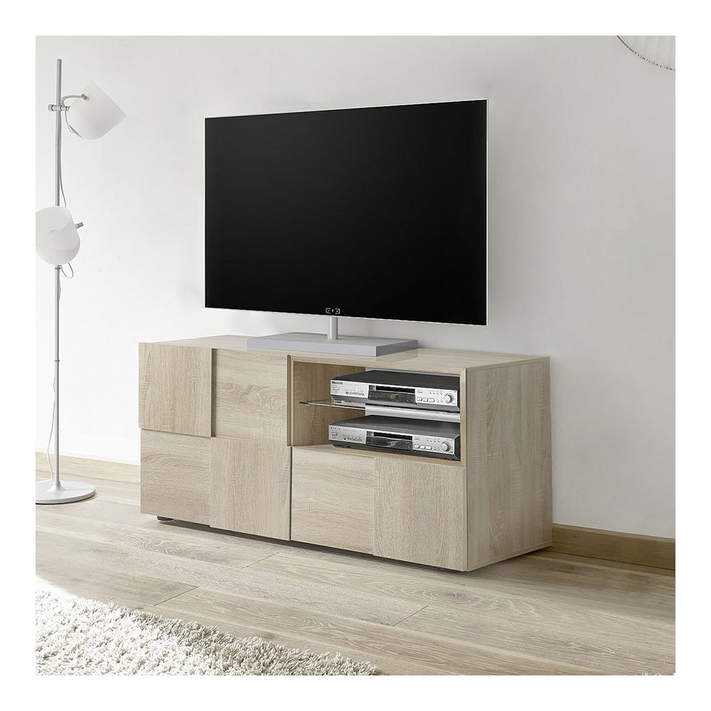 Happymobili - Petit banc TV 120 cm couleur chêne clair ARTIC 3 - Meubles TV, Hi-Fi