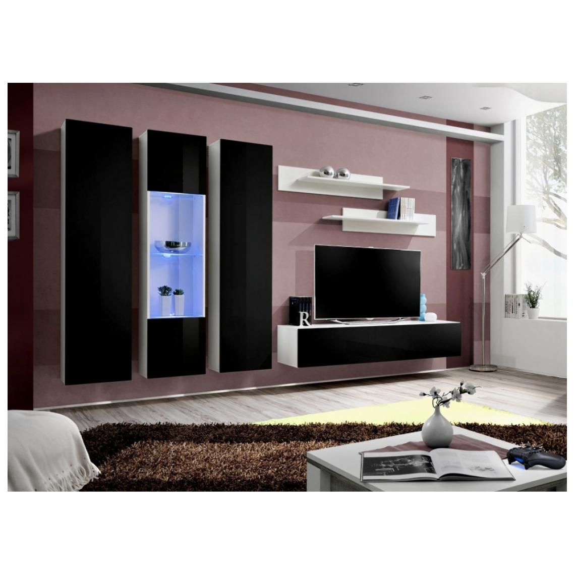 Ac-Deco - Ensemble meuble TV mural - Fly III - 310 cm x 190 cm x 40 cm - Blanc et noir - Meubles TV, Hi-Fi