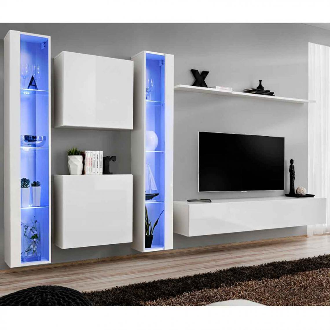 Ac-Deco - Meuble TV Mural Design Switch XVI 330cm Blanc - Meubles TV, Hi-Fi