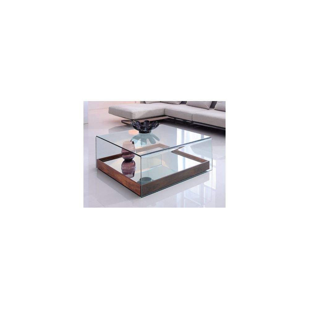 marque generique - Table basse ADELIA avec miroir - Verre trempé & MDF - Coloris Noyer - Meubles TV, Hi-Fi