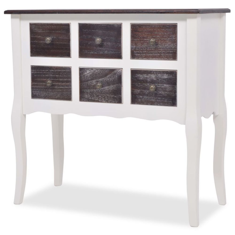 Helloshop26 - Buffet bahut armoire console meuble de rangement de 6 tiroirs marron et blanc bois 4402300 - Consoles